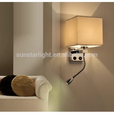 Chrome Body Fabric Shade Led Modern Hotel Wall Lamp For Project And Bedroom