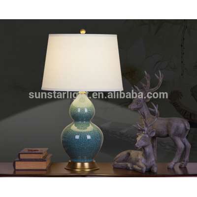 Gourd Shape Ceramic Body With Fabric Lampshade Modern Desk Lamp Bedroom Living Room Table Lamp