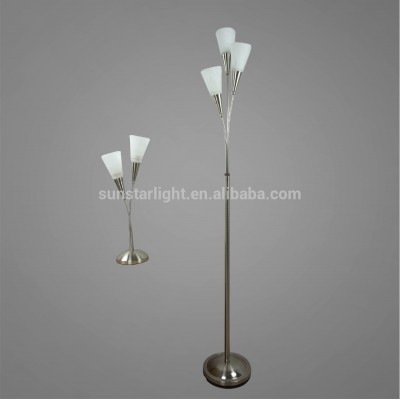 Satin Nickel Finish Metal Base And Body With Glass Lampshade Table Lamp And Floor Lamp