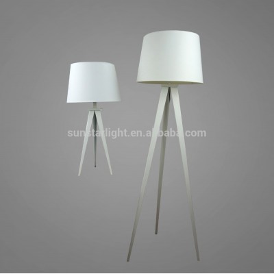 Powder Coating White Triangle Frame Metal Body With White Fabric Lampshade Floor Lamp And Table Lamp